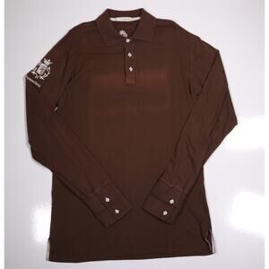 Domenico Vacca Brown Long Sleeve Polo Shirt Huge Logo Men's XXL
